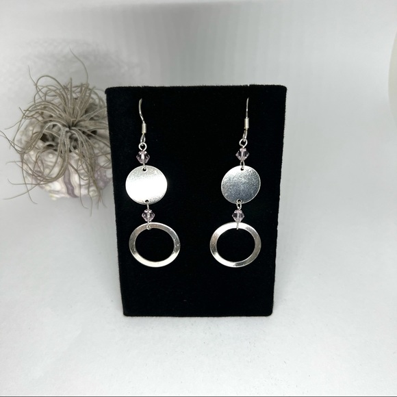 Sterling Silver Coin Earrings With Pink Beads! 925 - Picture 2 of 5